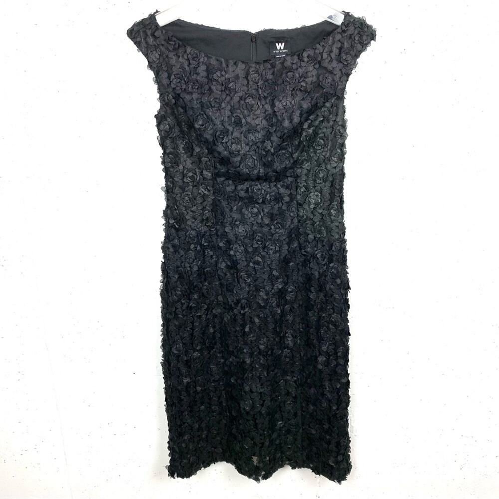 W by Worth 3D Roses Sleeveless Sheath Dress Bateau Neck Textured Lined Black 2